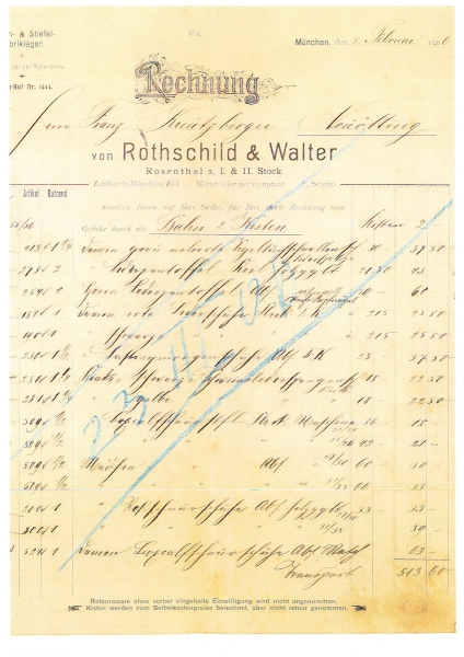 Alte Rechnung,"Rothschild & Walter, München" 03.02.1906