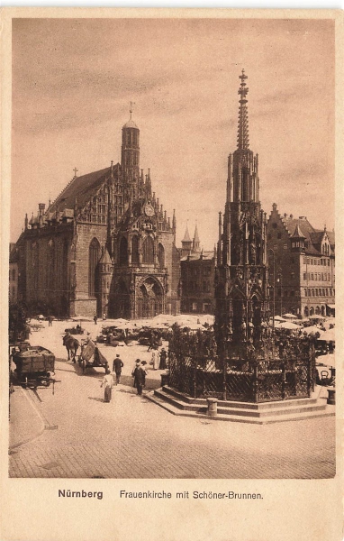 AK Nürnberg (90402), Frauenkirche mit Schöner-Brunnen, n. gelaufen