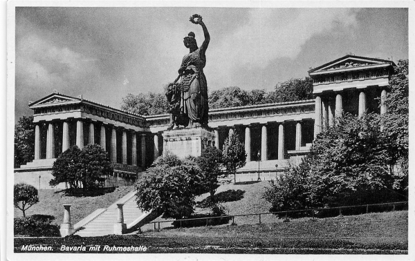 AK München (23552), Bavaria mit Ruhmeshalle, gelaufen 08.11.1935