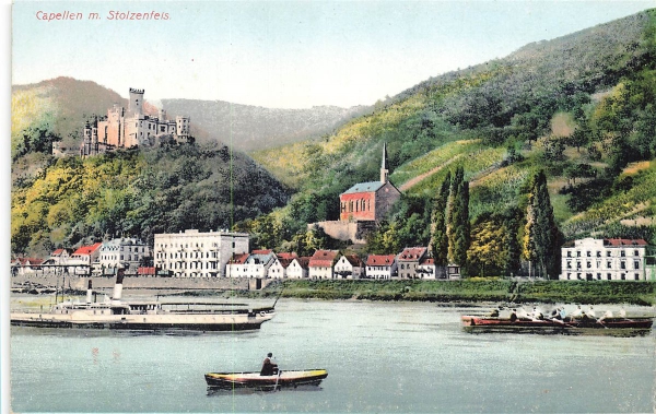 AK Koblenz-Stolzenfels (56075), Blick von der Lahn, n.gelaufen