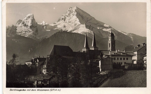 AK Berchtesgaden (83471), Berchtesgaden mit dem Watzmann, n. gelaufen