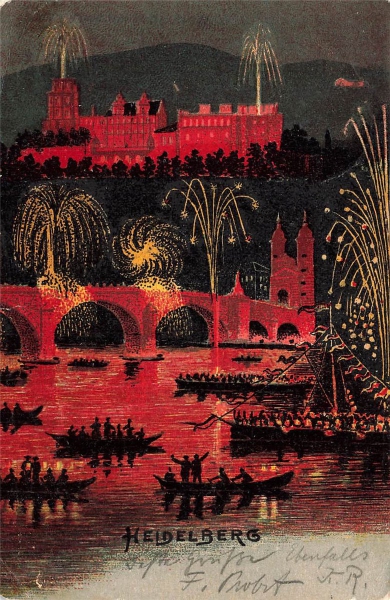 AK Heidelberg (69115), Heidelberg bei Nacht, gelaufen am 24.11.1998 (Uehlingen) o.Briefmarke