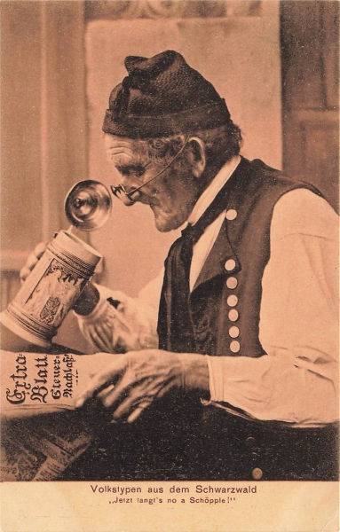AK Volkstypen aus dem Schwarzwald,"Jetzt lang's no a Schöpfle, gelaufen am 22.04.2012 (Teinach)