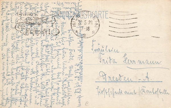 AK Hildesheim (31134), Rolandsbrunnen, Templerherrenh. und Wedkinghaus, gelaufen am 22.05.1922 (Hildesheim)  o.Briefmarke