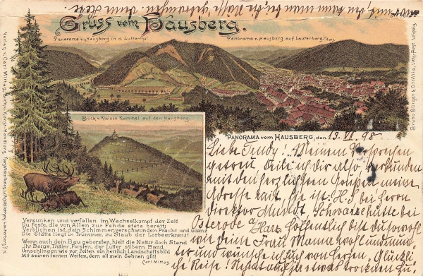 AK Bad Lauterberg (37431), Gruß vom Hausberg (Bad Lauterberg), gelaufen am 14.07.1898 (Osterode)