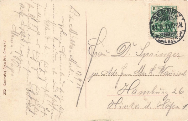 AK Sebnitz (01851), Blick auf Sebnitz, gelaufen am 17.09.1915 (Sebnitz)