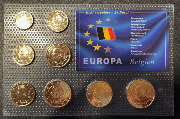 KMS - Belgien 2011 - EURO-Motivsatz - "Echt vergoldet", (Folie verschweißt)