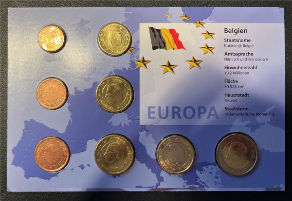 KMS - Belgien -  im Folder - Kursmünuensatz  (eingeschweißt und org.verpakt)