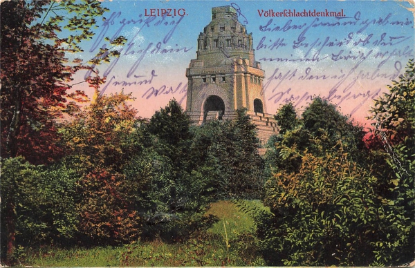 AK Leipzig (55413), Völkerschlachtdenkmal, gelaufen am 15.01.1915, FELDPOST (Leipig-Gohlis)
