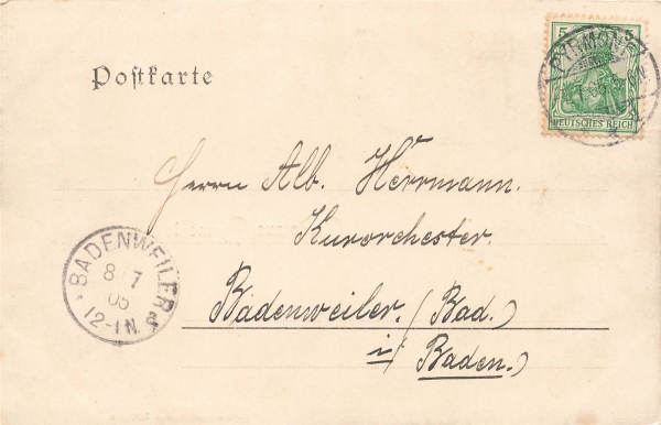 AK Bad Pyrmont (31812), Gruß aus Pyrmont, gelaufen am 08.07.1905, (Badenweiler)