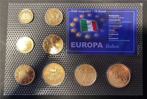 KMS - Italien 2010 - EURO-Motivsatz, vergoldet- ("auf Folie verschweißt")