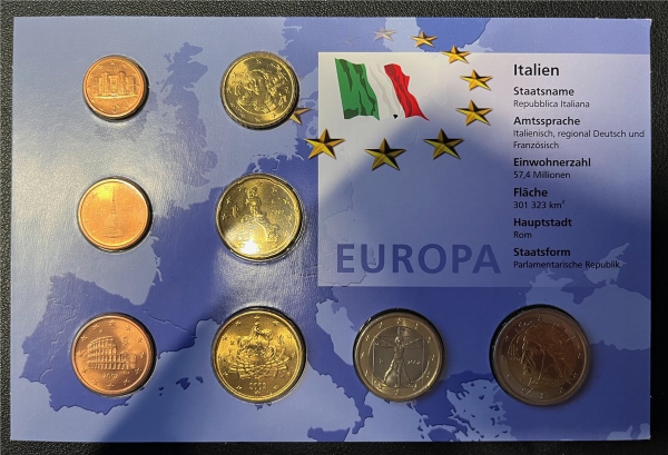 KMS - Italien 2002 - KMS-Satz, "Euro-Münzen", ("org. verpackt und ungeöffnet")