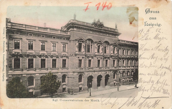 AK Leipzig (04103), Kgl. Conservatorium der Musik, gelaufen am 19.04.1902 (Leipzig)