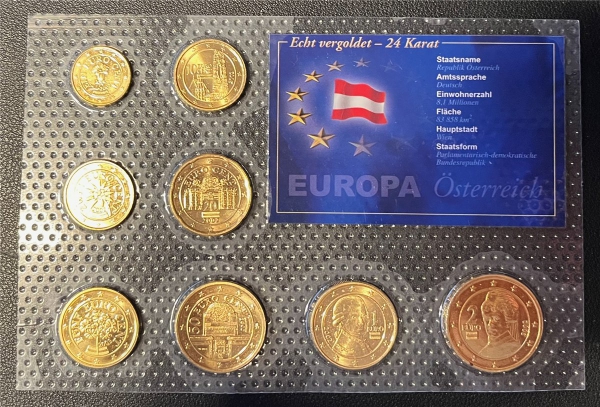 KMS - Österreich 2002 - EURO-Motivsatz, vergoldet - ("auf Folie verschweißt")