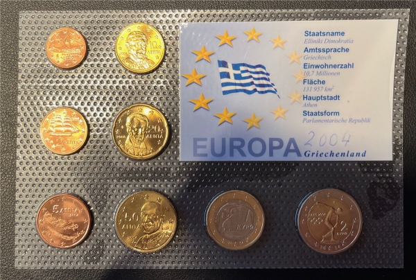 KMS - Griechenland 2004 - EURO-Motivsatz - ("auf Folie verschweißt")