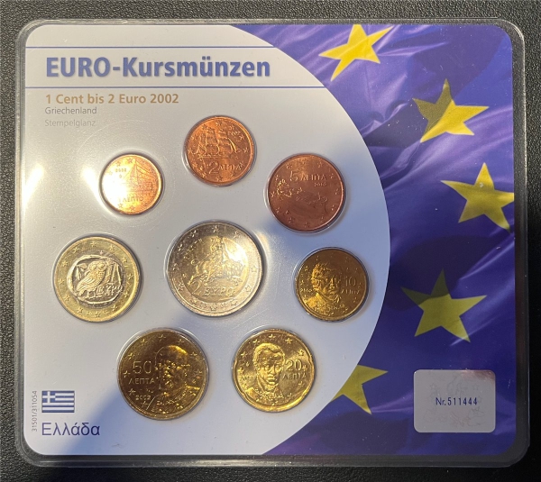 KMS - Griechenland 2002 - "Euro-Kursmünsen" (org.verpackt, verschweißt)