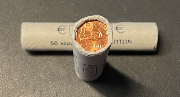 Münzrolle - 50 x 2 Cent Münze Griechenland 2007 - "Korvette aus d. Zeit d. Unabhängigkeitkrieges"