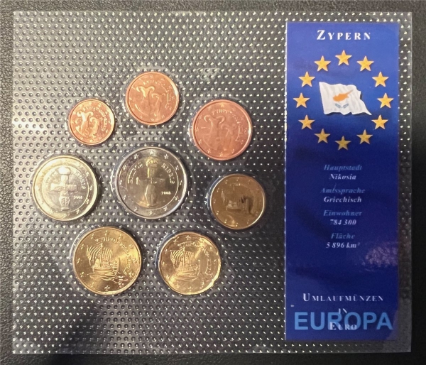 KMS - Zypern 2008 - EURO-Umlaufmünzen - ("auf Folie verschweißt")