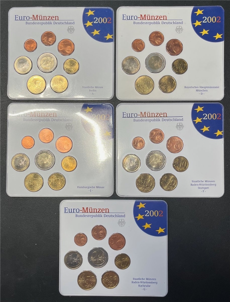 KMS - Deutschland - Euro Kursmünzensatz Deutschland 2002 (Prägung A-D-F-G-J) im Blister