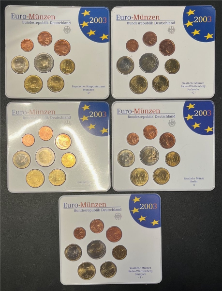 KMS - Deutschland - Euro Kursmünzensatz Deutschland 2003 (Prägung A-D-F-G-J) im Blister
