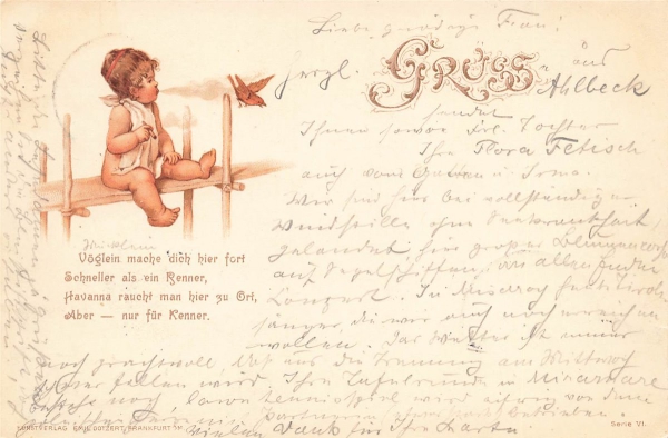 AK Kind mit Zigarre, Motivkarte aus Allbeck, gelaufen am 27.08.1898 (Ahlbeck)