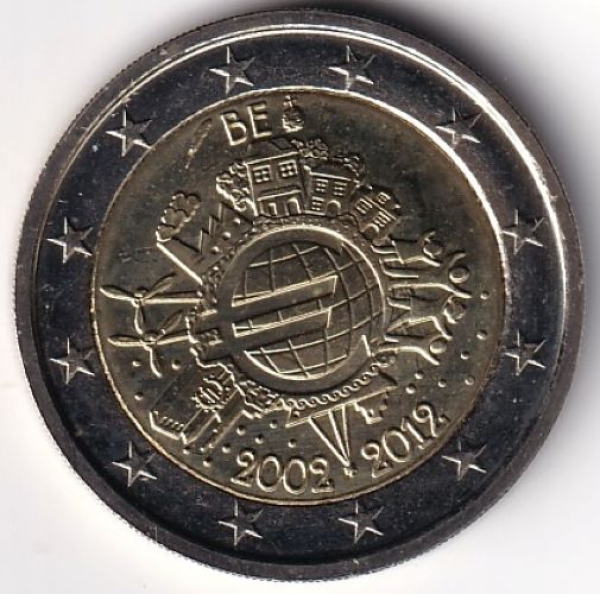 2 Euro Gedenkmünze Belgien - 2012 - "10 Jahre Euro Bargeld im Zahlungsverkehr"