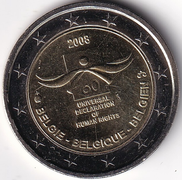 2 Euro Gedenkmünze Belgien - 2008 - "60. Jahre Erklärung d. Menschenrechte"