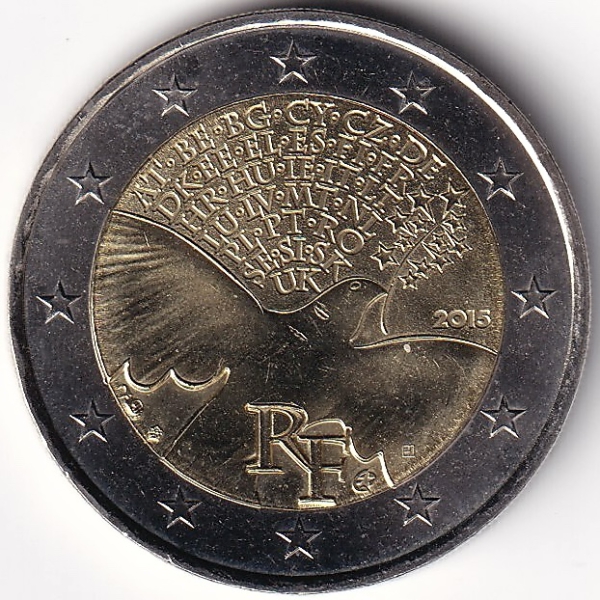 2 Euro Gedenkmünze Frankreich - 2015 - "70 Jahre Frieden in Europa"