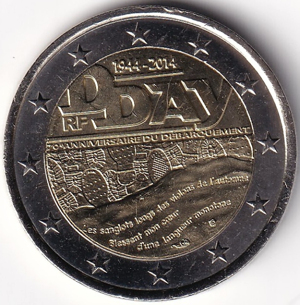 2 Euro Gedenkmünze Frankreich - 2014 - "70. Jahrestag Landung der Allierten"