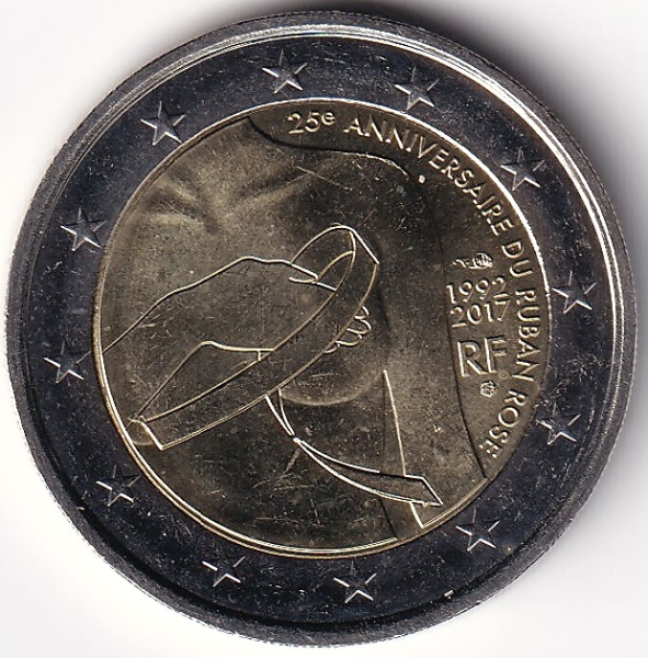 2 Euro Gedenkmünze Frankreich - 2017 - "25 Jahre rosa Schleife"