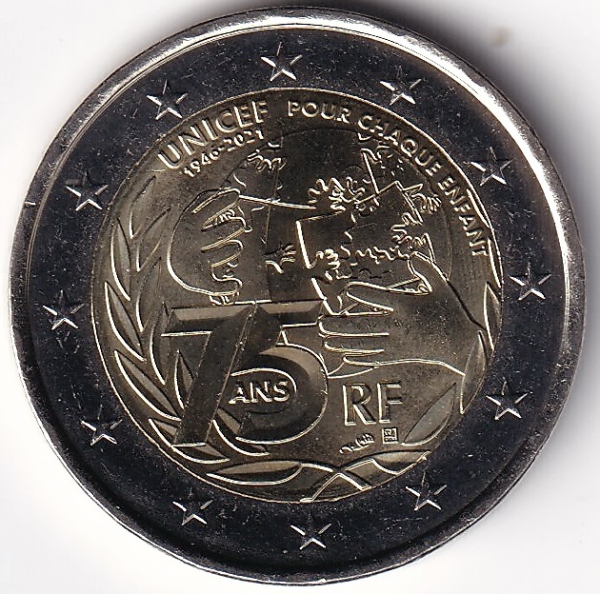 2 Euro Gedenkmünze Frankreich - 2021 - "75 Jahre UNICEF"