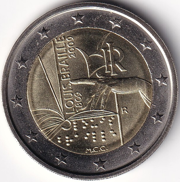 2 Euro Gedenkmünze Italien - 2009 - "200. Geburtstag v. Louis Braille"