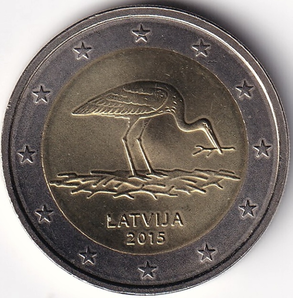 2 Euro Gedenkmünze Lettland - 2015 - "10. Jahre Schwarzstorch-Schutzprogramm"