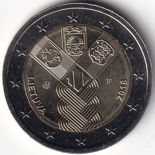 2 Euro Gedenkmünze Litauen - 2018 - "100 Jahre Unabhänigkeit d. baltischen Staaten"