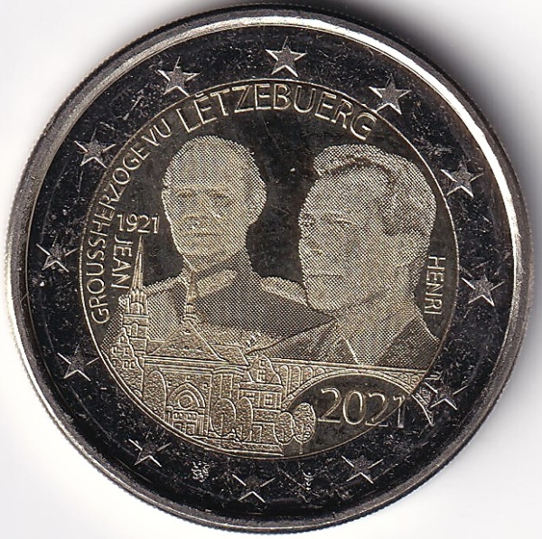 2 Euro Gedenkmünze Luxemburg - 2021 - "100. Geburtstag v. Großherzog Jean" (Reliefprägung)