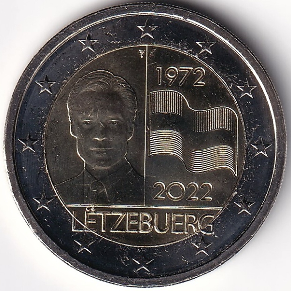 2 Euro Gedenkmünze Luxemburg - 2022 - "50 Jahre Rechtsschutzd. dreifarbigen lux. Flagge"