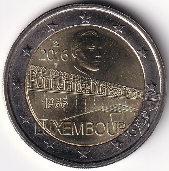 2 Euro Gedenkmünze Luxemburg - 2016 - "50 Jahre Großherzogin-Charlotte-Brügge"