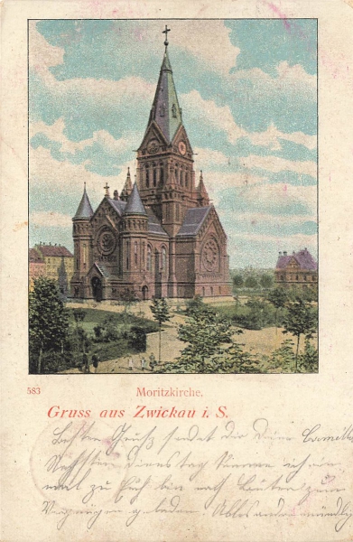 AK Zwickau (0375), Moritzkirche, gelaufen am 14.10.1901 (Aue)