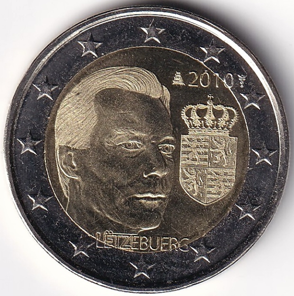 2 Euro Gedenkmünze Luxemburg - 2010 - "Wappen d. Großherzog Henri"