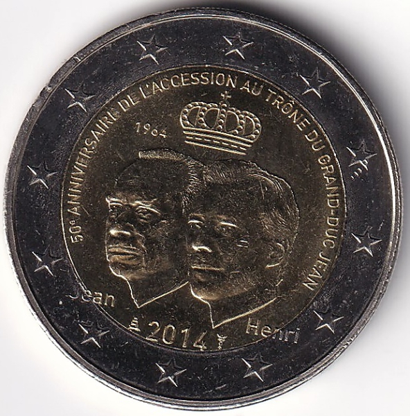 2 Euro Gedenkmünze Luxemburg - 2014 - "50. Jahrestag d. Thronbesteigung v. Großherzog Jean"