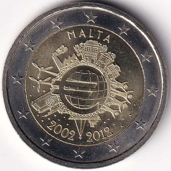 2 Euro Gedenkmünze Malta - 2012 - "10 Jahre Euro Bargeld"