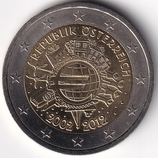 2 Euro Gedenkmünze Österreich - 2012 - "10 Jahre Euro Bargeld"