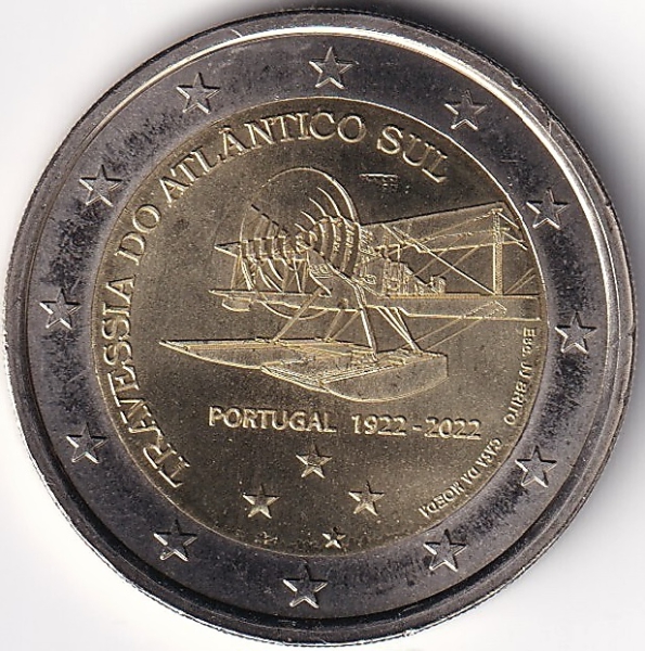 2 Euro Gedenkmünze Potugal - 2022 - "100. Geburtstag d. Erstüberquerung d. Südatlantik"