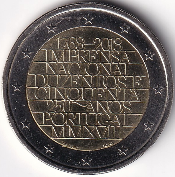 2 Euro Gedenkmünze Potugal - 2018 - "250 Jahre Staatsdruckerei u. Münzprägeanstalt"