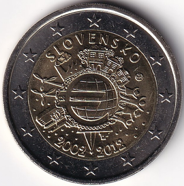 2 Euro Gedenkmünze Slowakei - 2012 - "10. Jahre Euro Bargeld im Zahlungsverkehr"