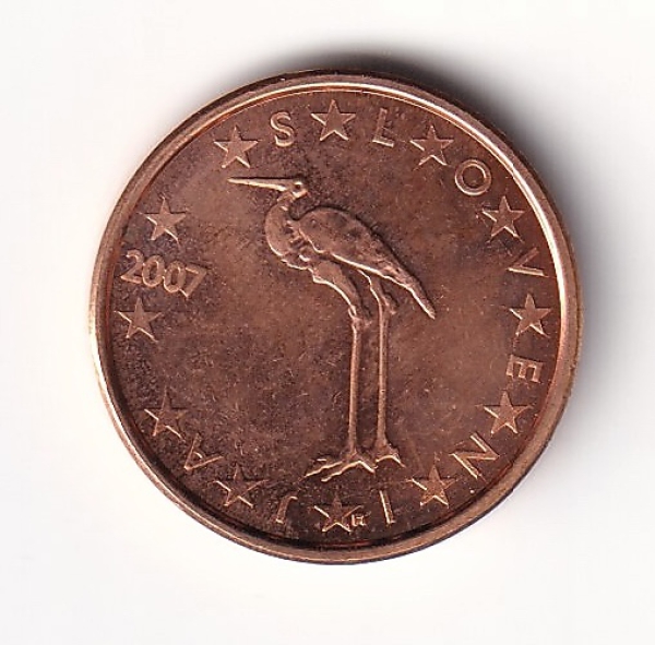 1 Cent Münze Slowenien- 2007 - "Storch"