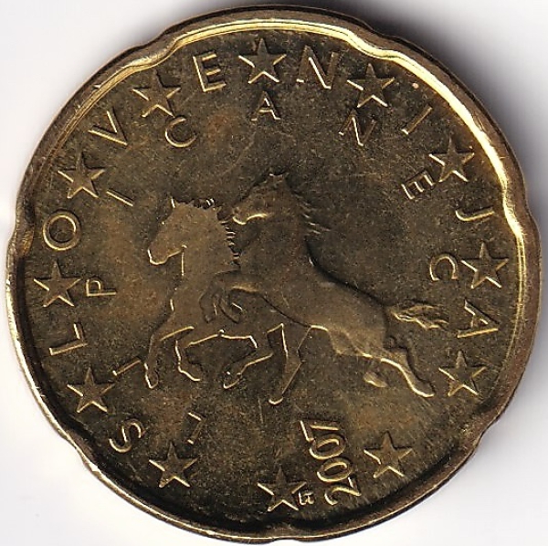 20 Cent Münze Slowenien - 2007 - "Zwei Lipizzaner"