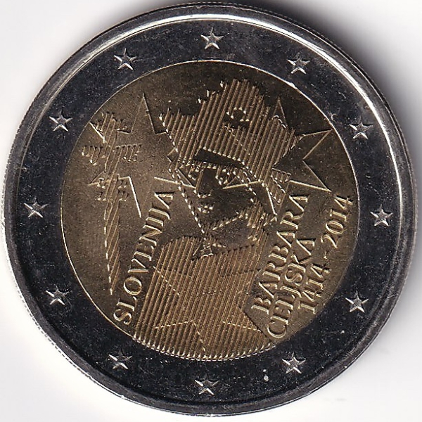 2 Euro Gedenkmünze Slowenien - 2014 - "600. Jahrestag d.Könung v. Barbara v. Chilli"