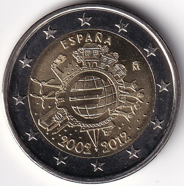 2 Euro Gedenkmünze Spanien - 2012 - "10 Jahre Euro Bargeld"