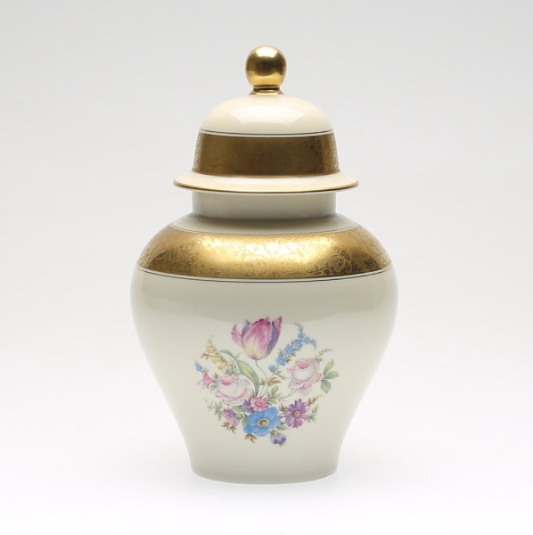 Porzellan Rosenthal, Deckelvase Bonbonniere Urne mit handgemalter Blume